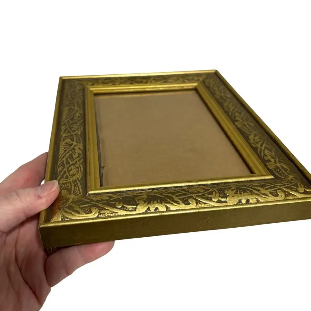 Vintage wood frame gold painted Art Nouveau embossed motif 5